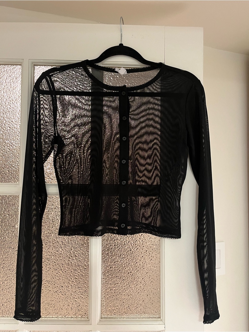 Black Sheer Button-Up Long Sleeve Top
